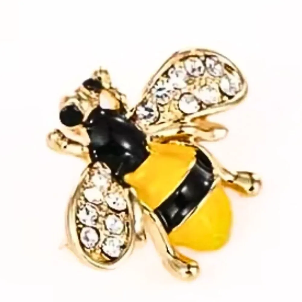 Bumble Bee Pins/Brooches 4pc Set Enamel & Rhinestones Small Brooch Whimsical